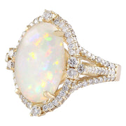 7.09 Carat Natural Opal 14K Yellow Gold Diamond Ring - Fashion Strada