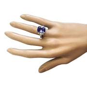 7.10 Carat Natural Tanzanite 14K White Gold Diamond Ring - Fashion Strada