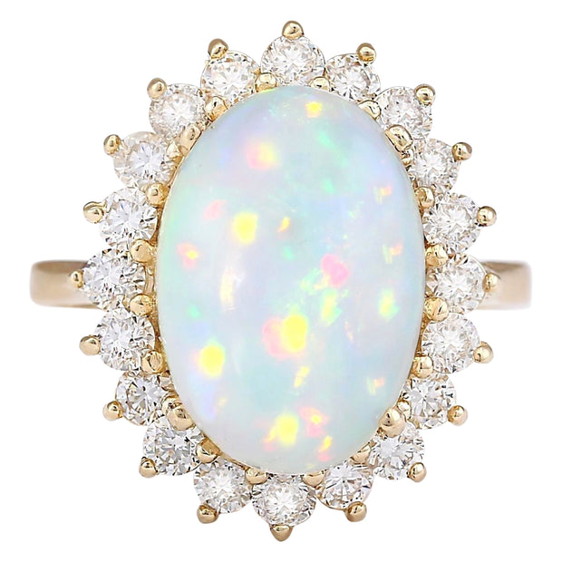 7.15 Carat Natural Opal 14K Yellow Gold Diamond Ring - Fashion Strada