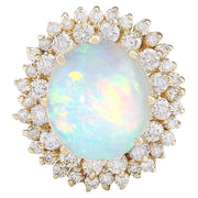 7.20 Carat Natural Opal 14K Yellow Gold Diamond Ring - Fashion Strada