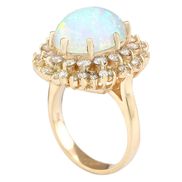 7.20 Carat Natural Opal 14K Yellow Gold Diamond Ring - Fashion Strada