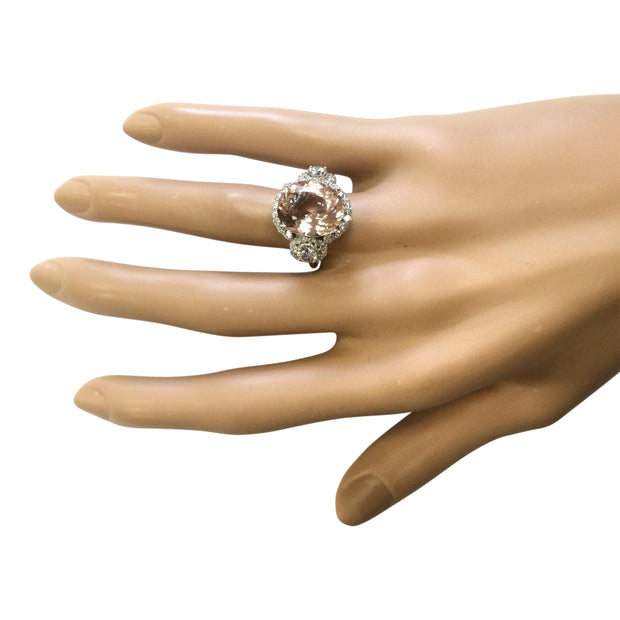 7.21 Carat Natural Morganite 14K White Gold Diamond Ring - Fashion Strada