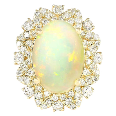 7.68 Carat Natural Opal 14K Yellow Gold Diamond Ring - Fashion Strada