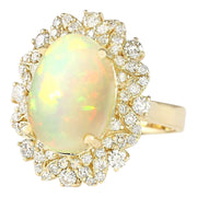 7.68 Carat Natural Opal 14K Yellow Gold Diamond Ring - Fashion Strada