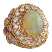 7.71 Carat Natural Opal Ruby 14K Yellow Gold Diamond Ring - Fashion Strada