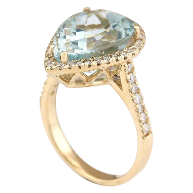 7.74 Carat Natural Aquamarine 14K Yellow Gold Diamond Ring - Fashion Strada