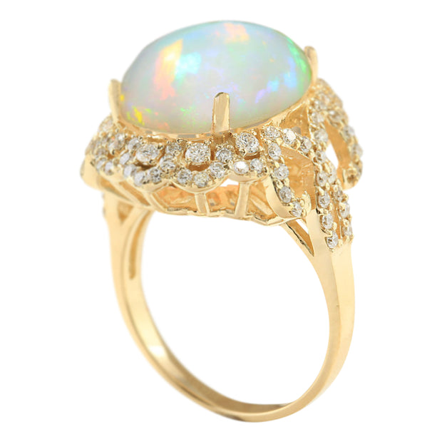 7.75 Carat Natural Opal 14K Yellow Gold Diamond Ring - Fashion Strada