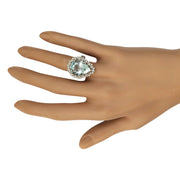 7.81 Carat Natural Aquamarine 14K White Gold Diamond Ring - Fashion Strada