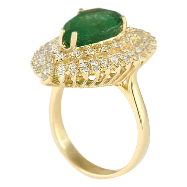 7.82 Carat Natural Emerald 14K Yellow Gold Diamond Ring - Fashion Strada