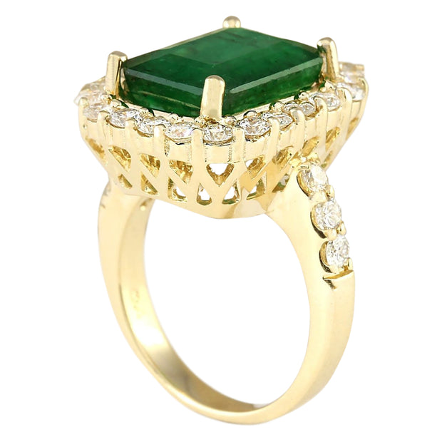 7.91 Carat Natural Emerald 14K Yellow Gold Diamond Ring - Fashion Strada
