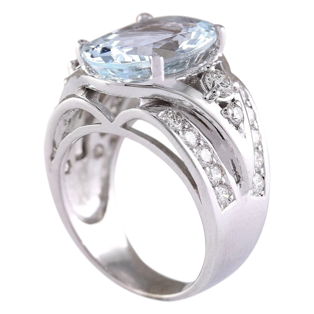 7.97 Carat Natural Aquamarine 14K White Gold Diamond Ring - Fashion Strada
