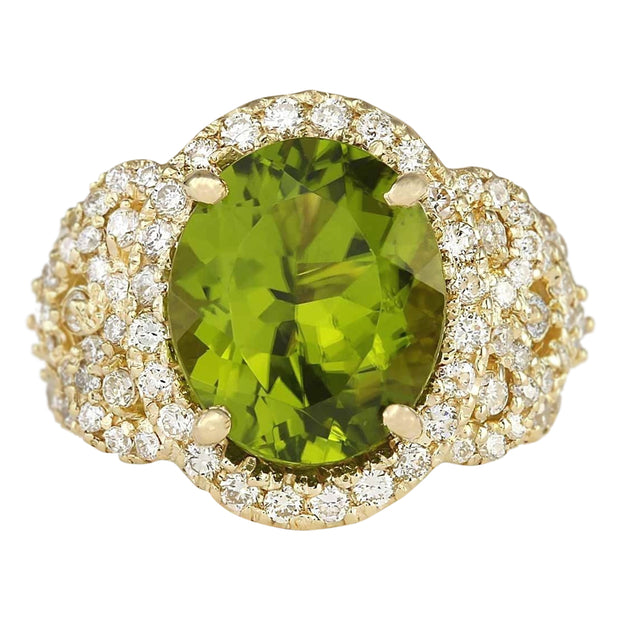 8.02 Carat Natural Peridot 14K Yellow Gold Diamond Ring - Fashion Strada