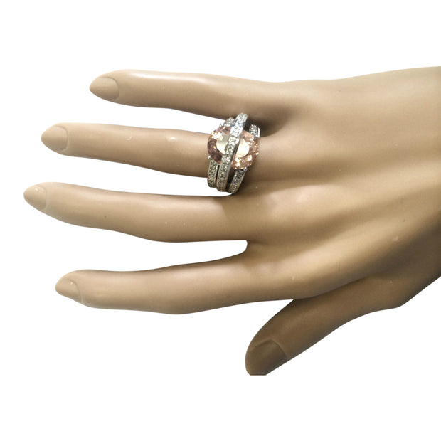 8.05 Carat Natural Morganite 14K White Gold Diamond Ring - Fashion Strada