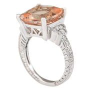 8.11 Carat Natural Morganite 14K White Gold Diamond Ring - Fashion Strada