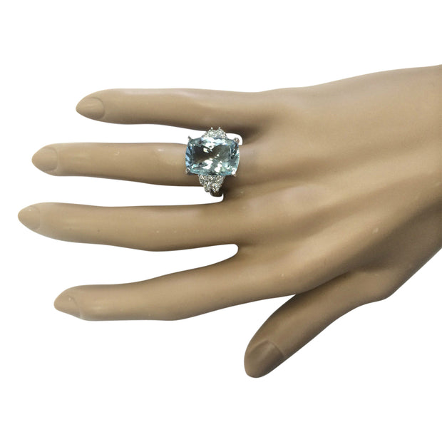 8.13 Carat Natural Aquamarine 14K White Gold Diamond Ring - Fashion Strada
