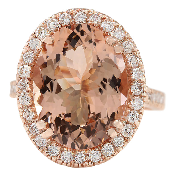 8.26 Carat Natural Morganite 14K Rose Gold Diamond Ring - Fashion Strada