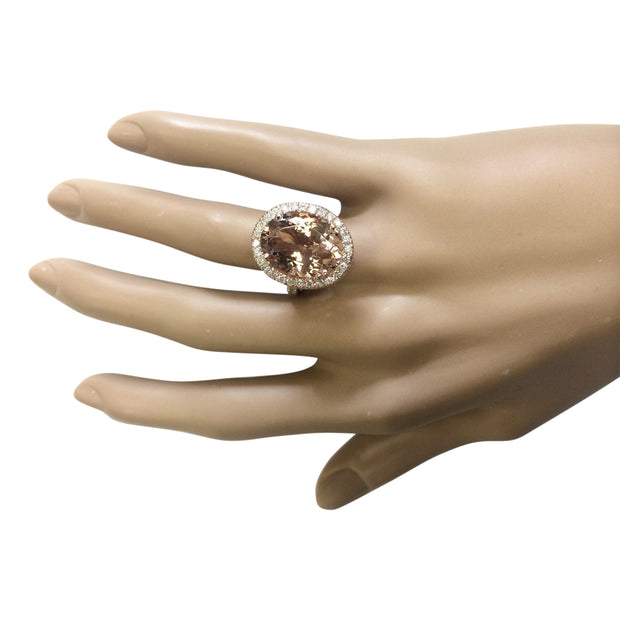 8.26 Carat Natural Morganite 14K Rose Gold Diamond Ring - Fashion Strada