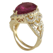 8.27 Carat Natural Rubelite 14K Yellow Gold Diamond Ring - Fashion Strada