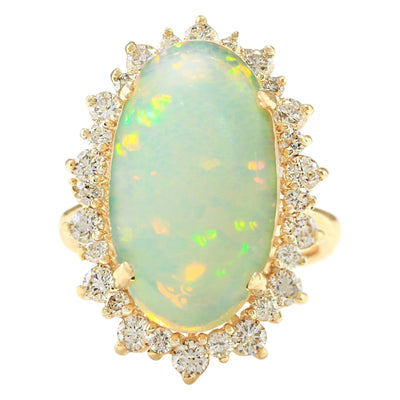 8.29 Carat Natural Opal 14K Yellow Gold Diamond Ring - Fashion Strada