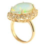 8.29 Carat Natural Opal 14K Yellow Gold Diamond Ring - Fashion Strada