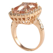 8.33 Carat Natural Morganite 14K Rose Gold Diamond Ring - Fashion Strada