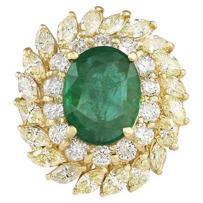 8.57 Carat Natural Emerald 14K Yellow Gold Diamond Ring - Fashion Strada