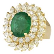8.57 Carat Natural Emerald 14K Yellow Gold Diamond Ring - Fashion Strada