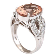 8.58 Carat Natural Morganite 14K White Gold Diamond Ring - Fashion Strada