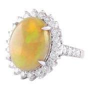8.63 Carat Natural Opal 14K White Gold Diamond Ring - Fashion Strada