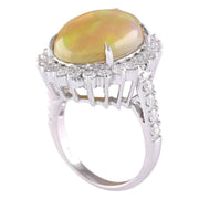 8.63 Carat Natural Opal 14K White Gold Diamond Ring - Fashion Strada