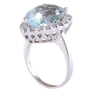 8.66 Carat Natural Aquamarine 14K White Gold Diamond Ring - Fashion Strada