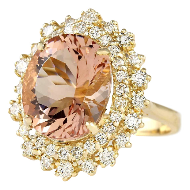 8.70 Carat Natural Morganite 14K Yellow Gold Diamond Ring - Fashion Strada