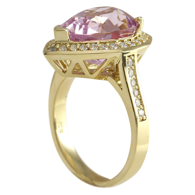 8.71 Carat Natural Kunzite 14K Yellow Gold Diamond Ring - Fashion Strada