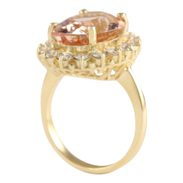8.85 Carat Natural Morganite 14K Yellow Gold Diamond Ring - Fashion Strada