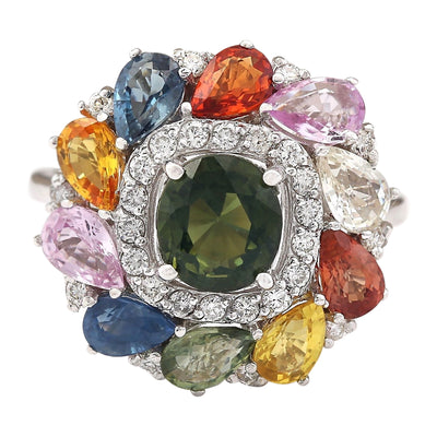 8.91 Carat Natural Sapphire 14K White Gold Diamond Ring - Fashion Strada