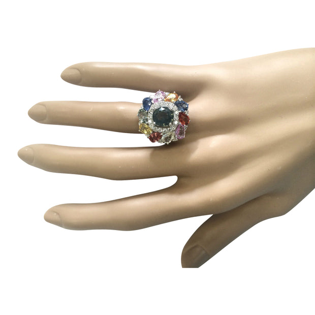 8.91 Carat Natural Sapphire 14K White Gold Diamond Ring - Fashion Strada