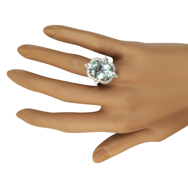 8.92 Carat Natural Aquamarine 14K White Gold Diamond Ring - Fashion Strada
