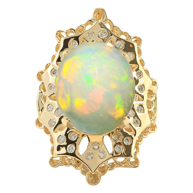 8.92 Carat Natural Opal 14K Yellow Gold Diamond Ring - Fashion Strada
