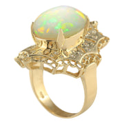 8.92 Carat Natural Opal 14K Yellow Gold Diamond Ring - Fashion Strada