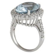 9.14 Carat Natural Aquamarine 14K White Gold Diamond Ring - Fashion Strada