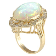 9.05 Carat Natural Opal 14K Yellow Gold Diamond Ring - Fashion Strada