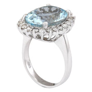 9.12 Carat Natural Aquamarine 14K White Gold Diamond Ring - Fashion Strada