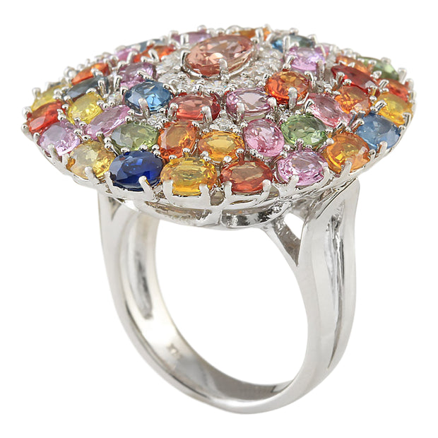 9.19 Carat Natural Sapphire 14K White Gold Diamond Ring - Fashion Strada