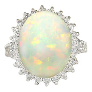 9.29 Carat Natural Opal 14K White Gold Diamond Ring - Fashion Strada
