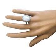 9.29 Carat Natural Opal 14K White Gold Diamond Ring - Fashion Strada