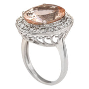 9.29 Carat Natural Morganite 14K White Gold Diamond Ring - Fashion Strada