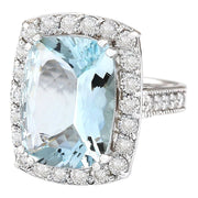 9.36 Carat Natural Aquamarine 14K White Gold Diamond Ring - Fashion Strada