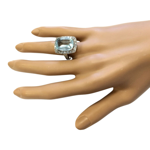 9.36 Carat Natural Aquamarine 14K White Gold Diamond Ring - Fashion Strada