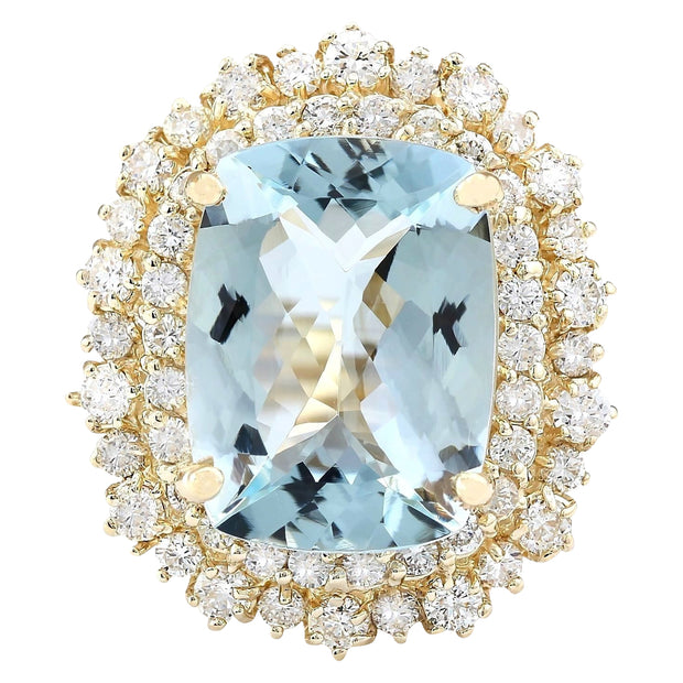 9.43 Carat Natural Aquamarine 14K Yellow Gold Diamond Ring - Fashion Strada