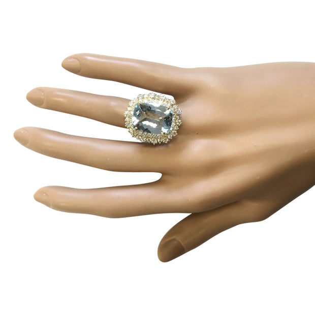 9.43 Carat Natural Aquamarine 14K Yellow Gold Diamond Ring - Fashion Strada